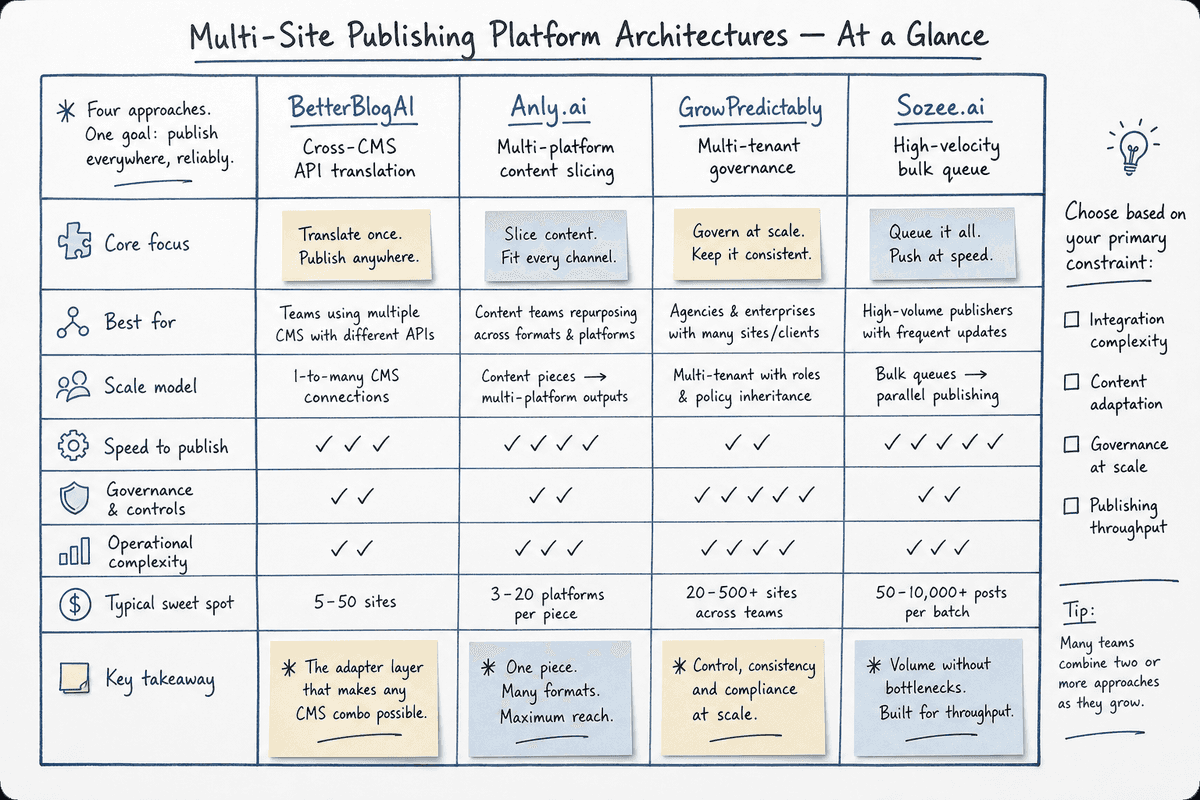 Comparison matrix of top Sight AI alternatives categorized by multi-site technical strengths