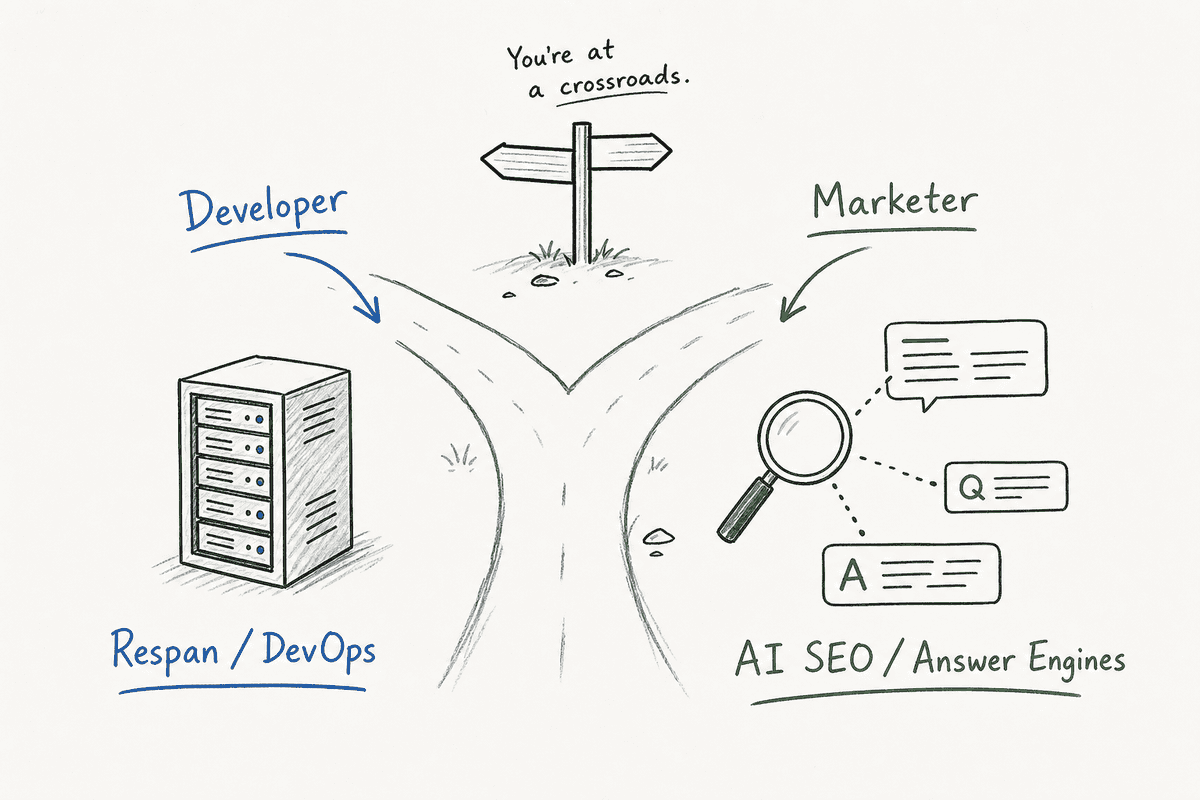 Diagram showing the split intent of Keywords AI between developer tools and SEO strategies