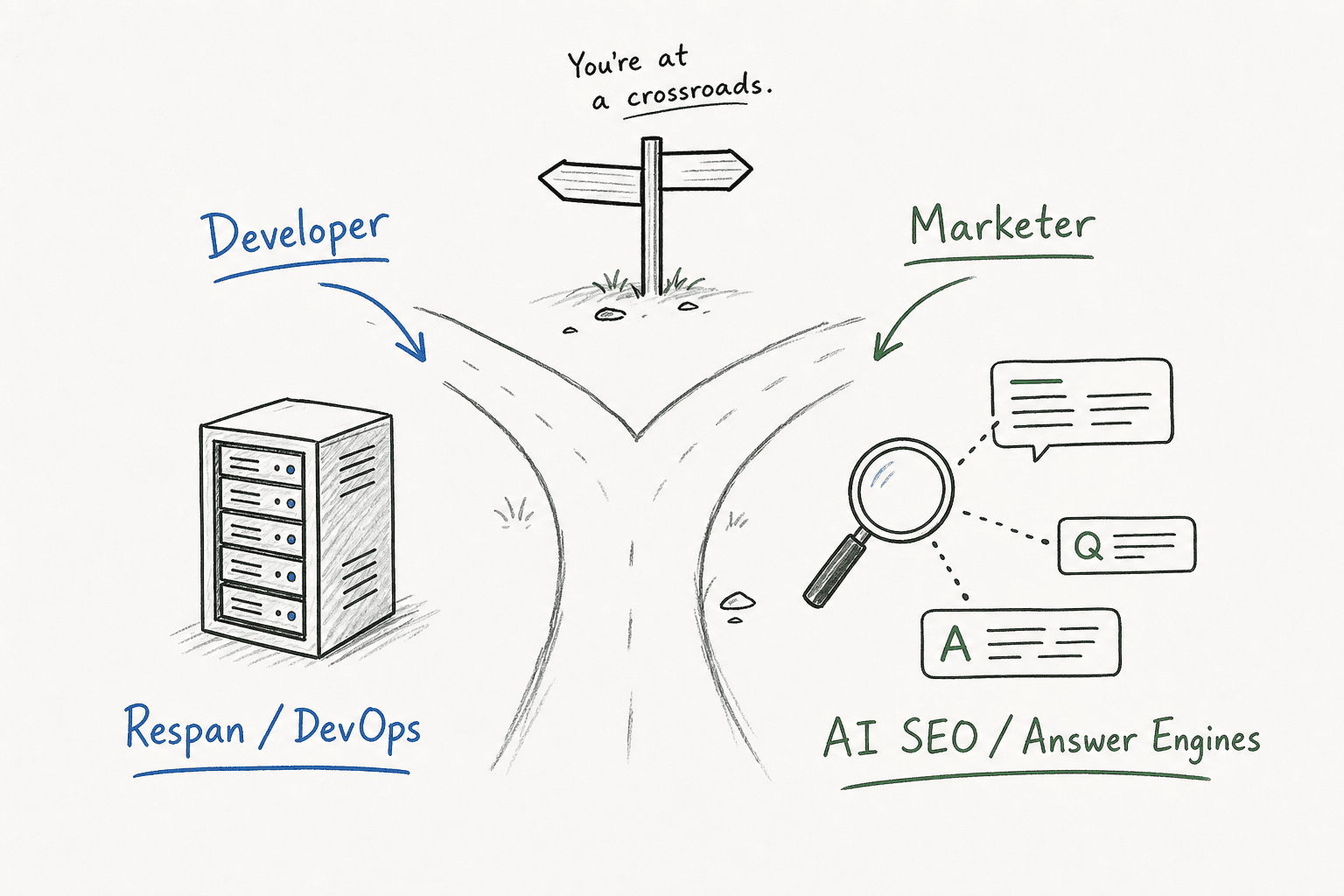 Diagram showing the split intent of Keywords AI between developer tools and SEO strategies