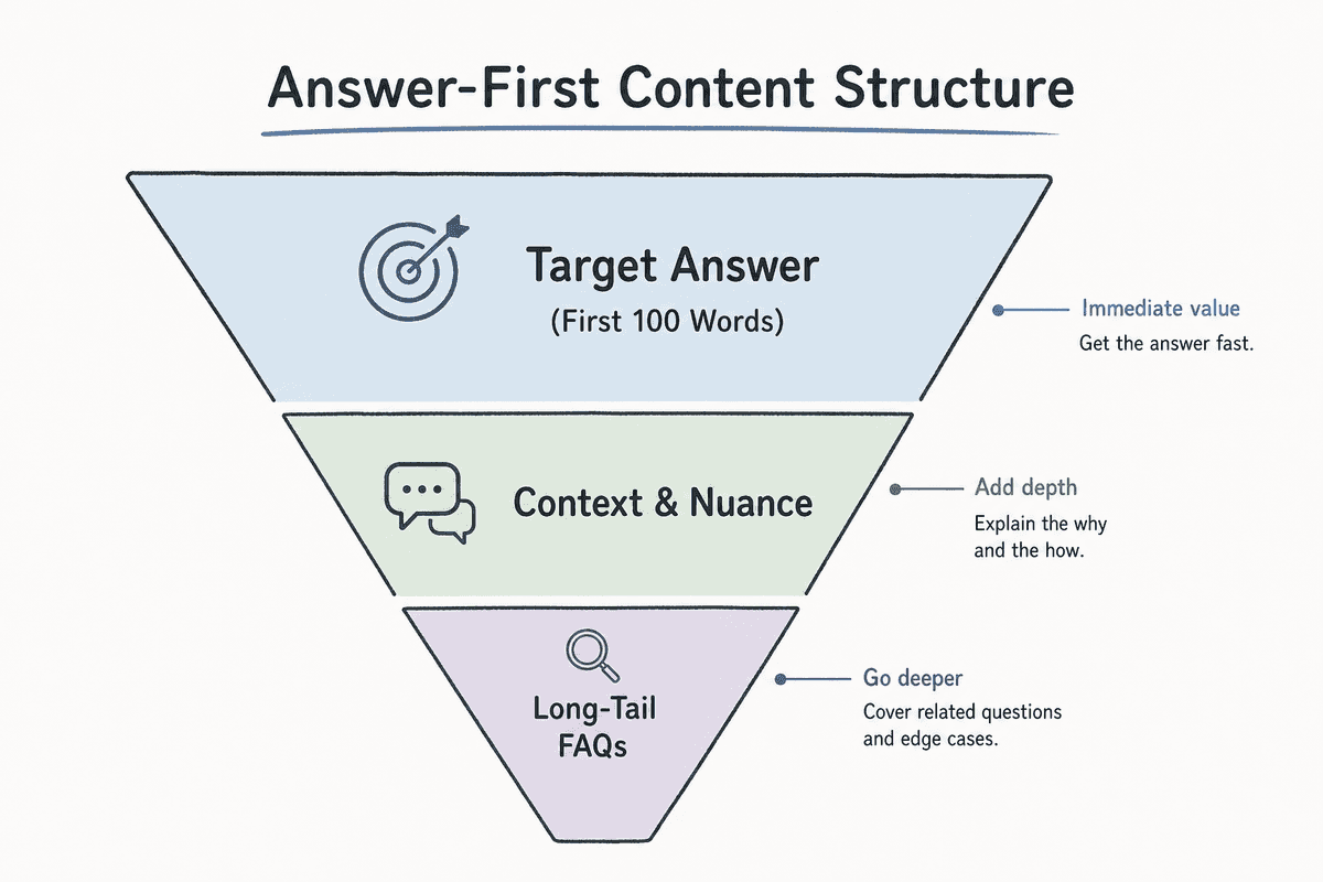 Inverted pyramid diagram showing Answer-First SEO content structure
