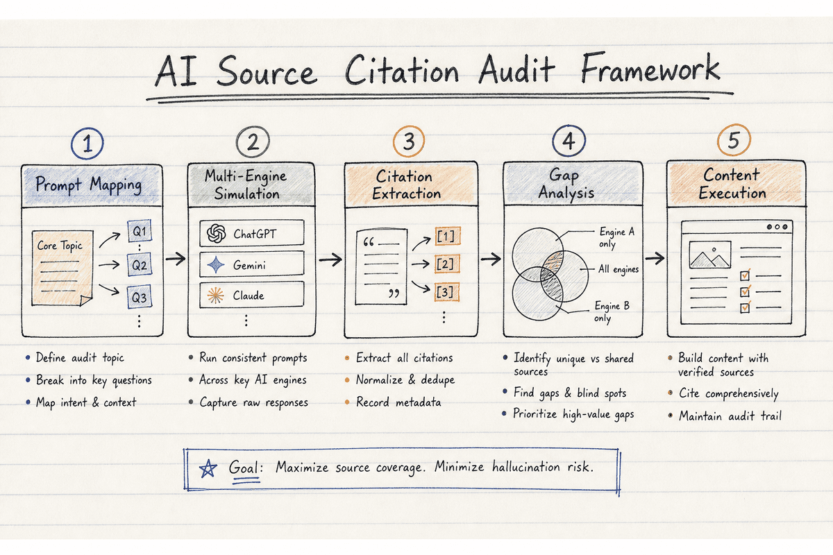Step-by-step workflow diagram for conducting an AI source citation audit.