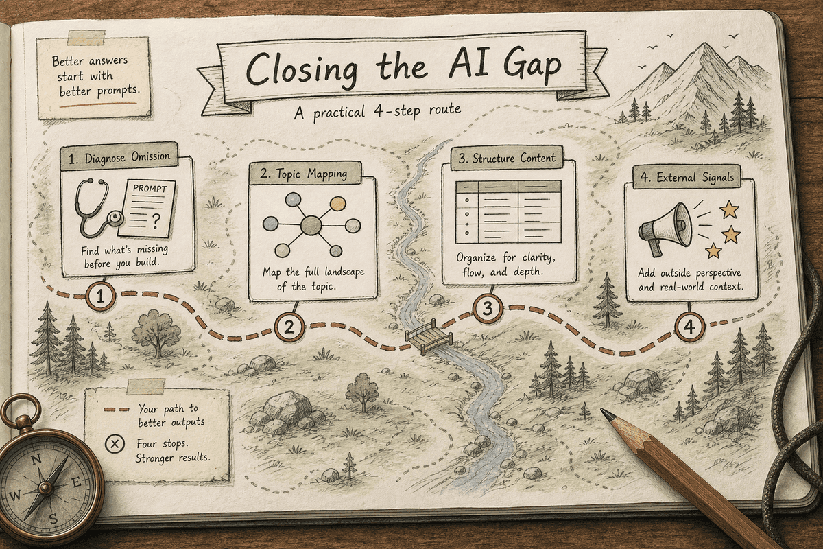 A four-step process map for turning an AI visibility gap into published content and external signals.