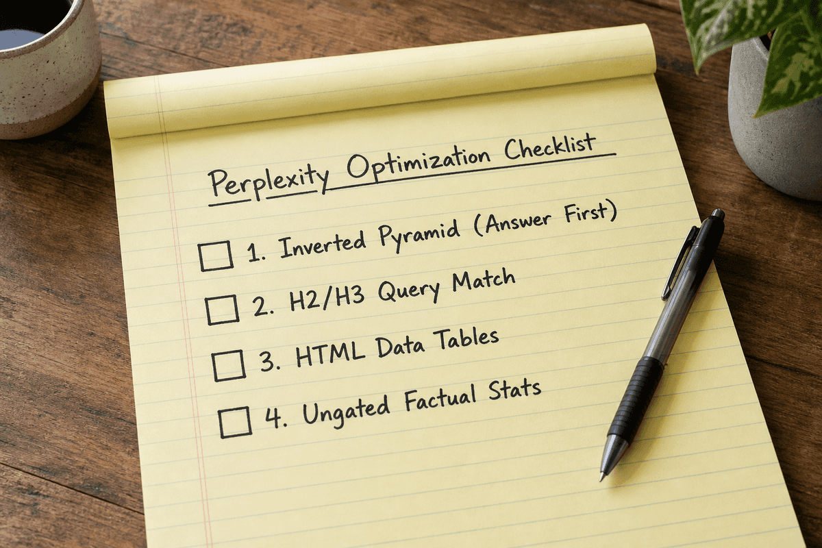 A tactical checklist for structuring content to win Perplexity AI citations.
