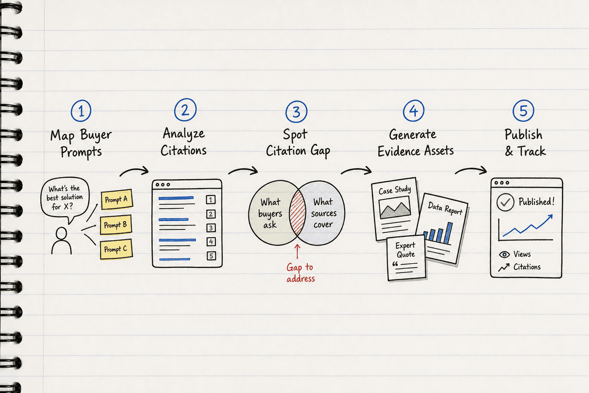 5-step roadmap diagram outlining the closed-loop AI search visibility workflow.